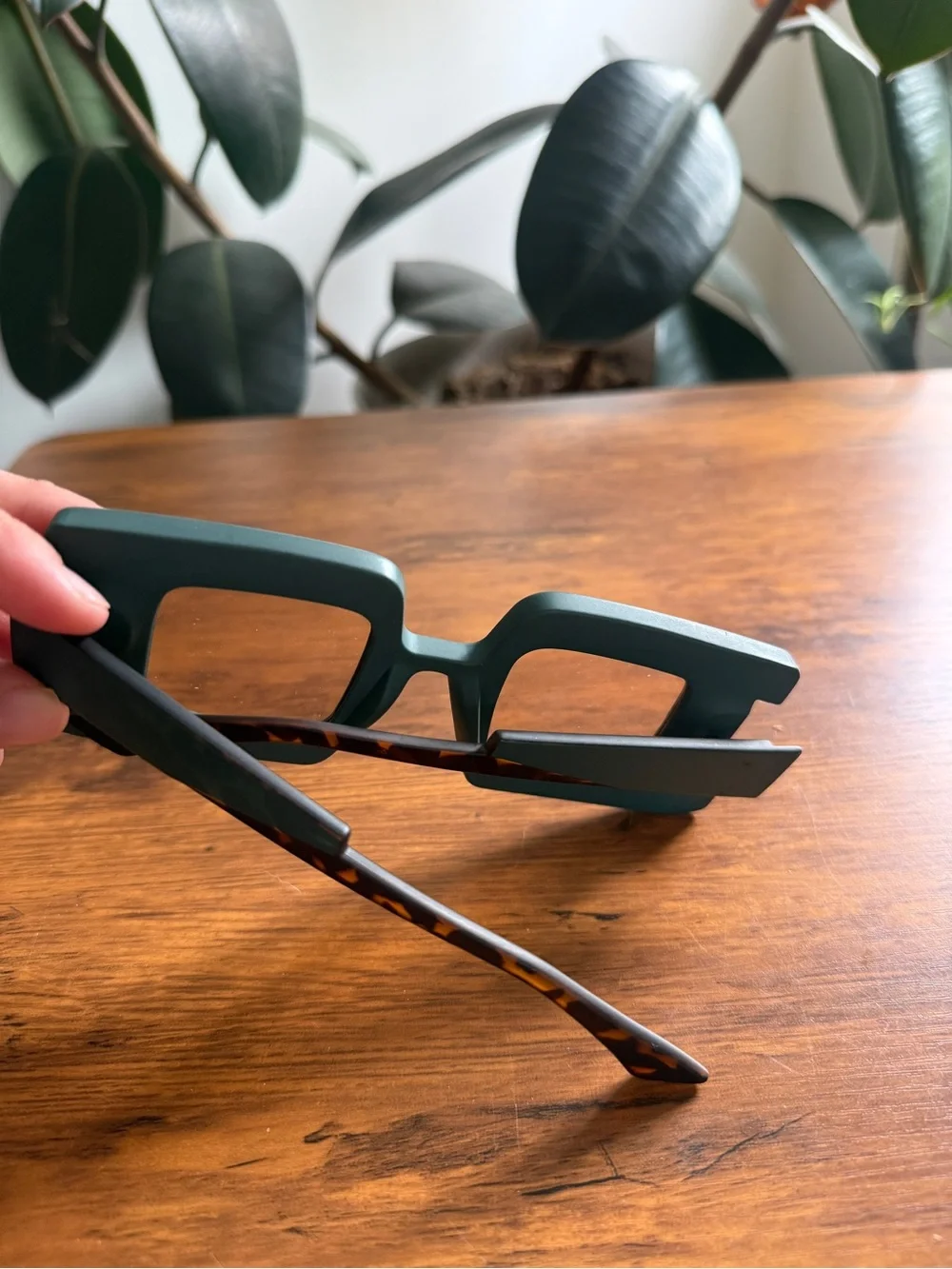 Chunky Square Sunglasses in Deep Teal Marble